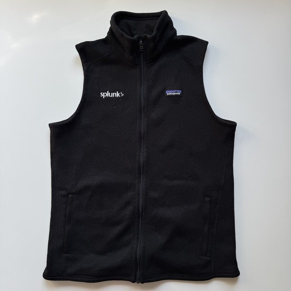 PATAGONIA Better Sweater Vest Womens XL‎ Slim Black Splunk Company Logo Fleece - Picture 1 of 15